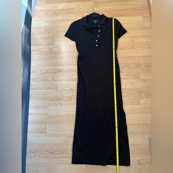 House of Harlow 1960 Ribbed Knit Midi Dress Short Sleeve Collared Black Slit, M - Picture 5 of 5